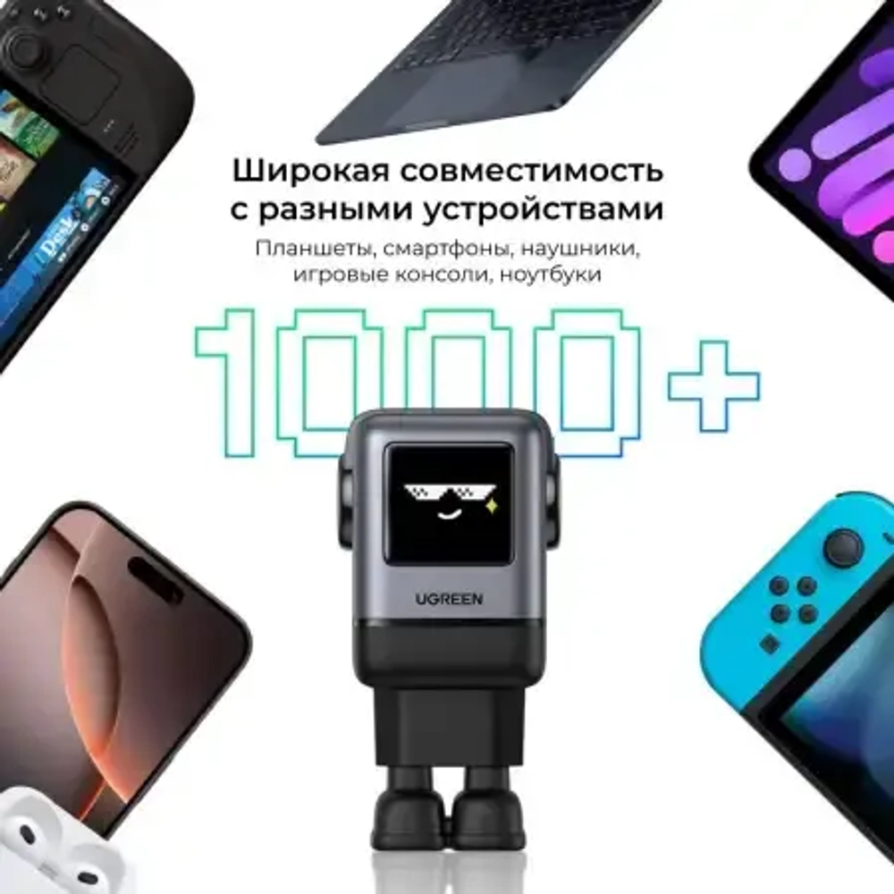 Зарядное устройство 3xUSB-C+1 USB, 100W, Nexode Robot GanN, UGREEN 45515B