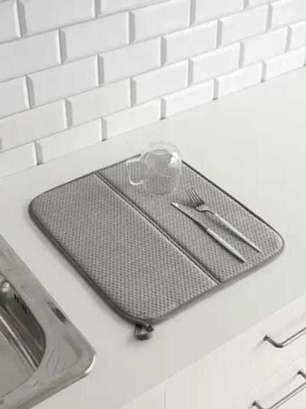 Коврик для сушки посуды LUCKY складной 38x44, микрофибра, серый