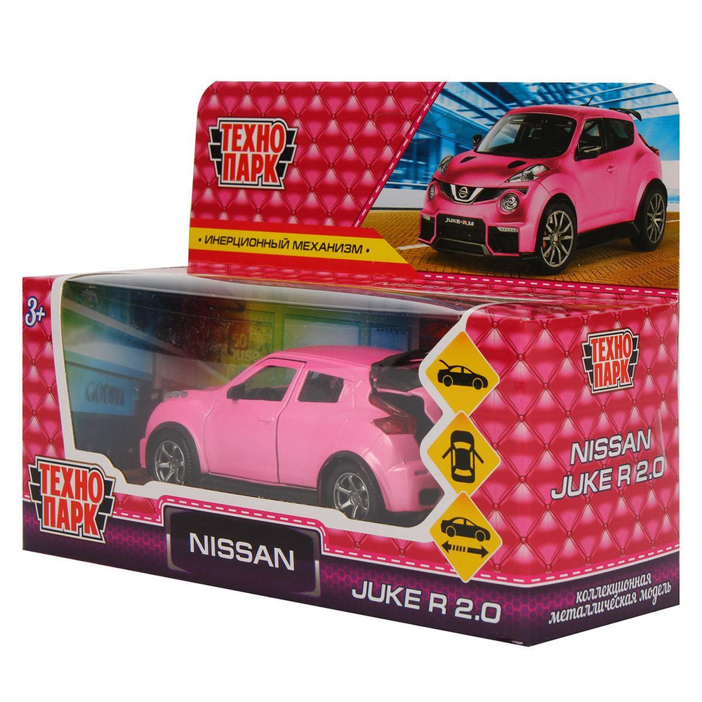 Модель ин. мет. "Nissan Juke-R 2.0" 12см, двер, багаж, розовый, коробка (Технопарк)