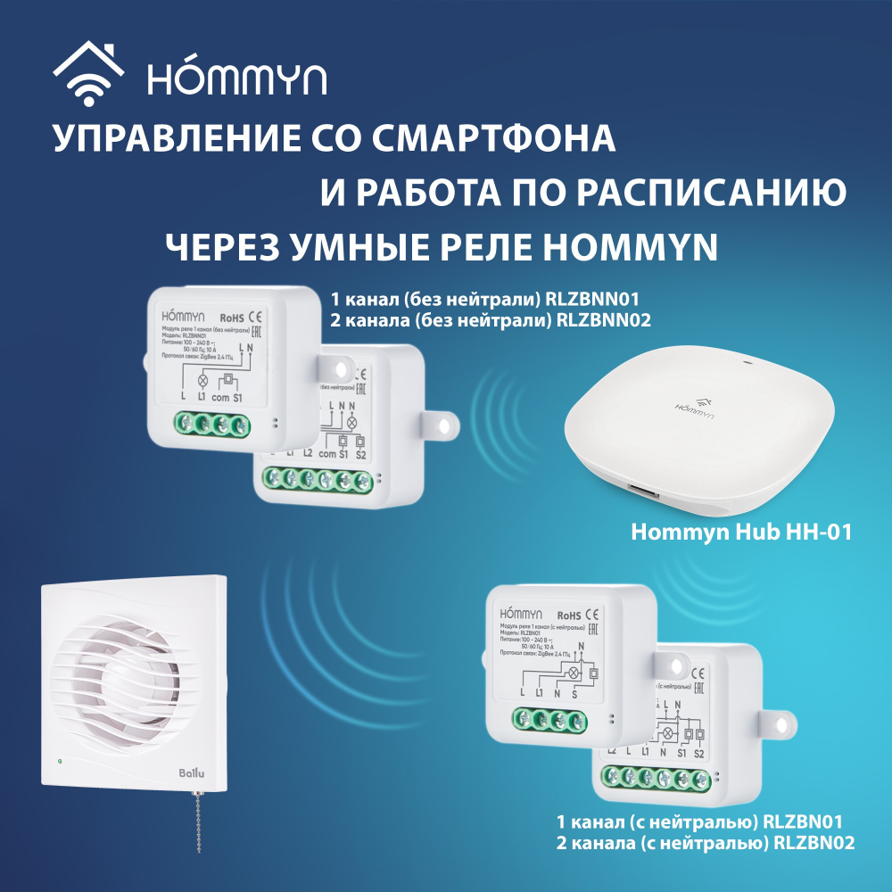 Вентилятор вытяжной Ballu BAF-AR 100 VP с обратным клапаном и тяговым выключателем