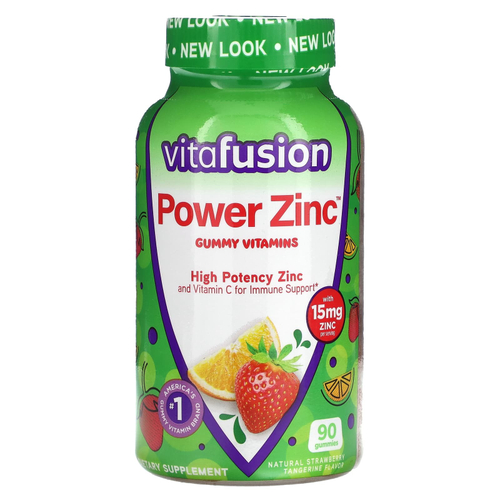 VitaFusion, Power Zinc, жевательные витамины, с натуральным вкусом клубники и мандарина, 90 жевательных таблеток