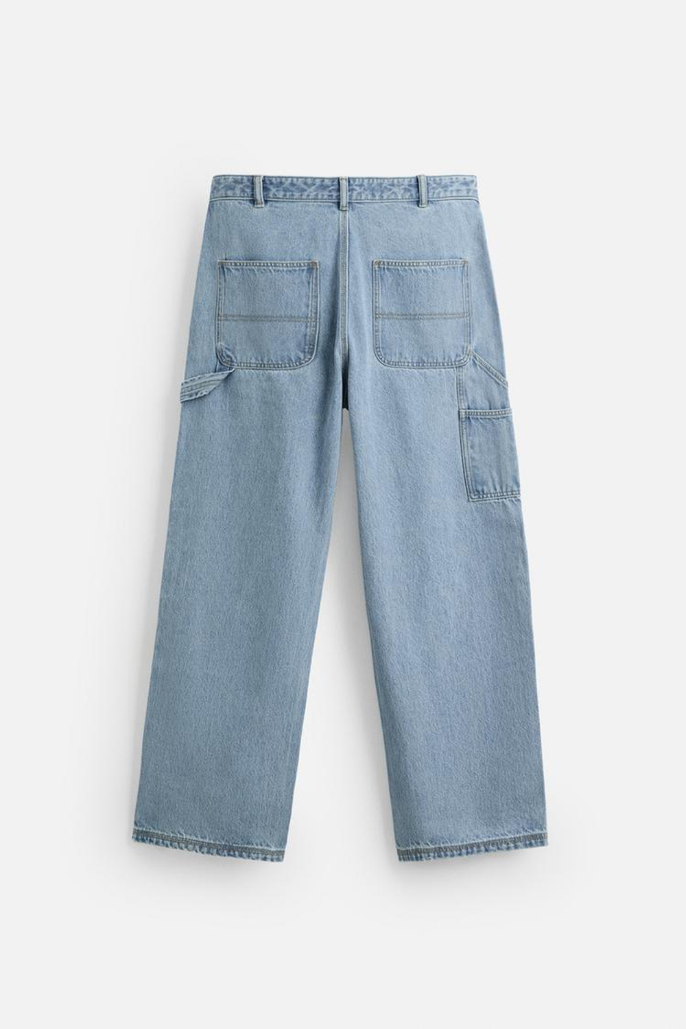 ZARA ДЖИНСЫ СВОБОДНОГО КРОЯ В РАБОЧЕМ СТИЛЕ, ГОЛУБОЙ