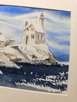 Картина авторская акварельная в паспарту 21х30 см на стену для интерьера "Маяк Лингер"