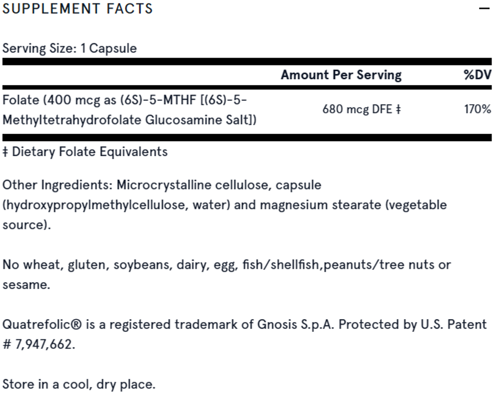 Methyl Folate 400 мкг 60 капсул Jarrow Formulas