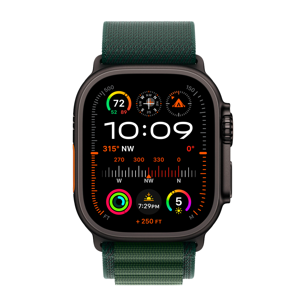 Умные часы Apple Watch Ultra 2 (2024) GPS + Cellular, 49mm, Black Titanium Case with Dark Green Alpine Loop L, (Темно-зеленый)