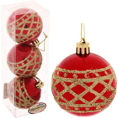 Новогодние шары 6 см (набор 3 шт) «Зимний узор», красный