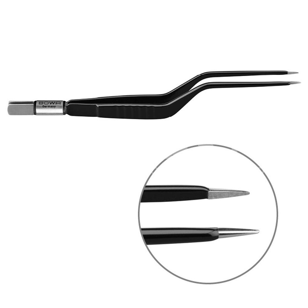 Пинцет биполярный байонетный BOWA длина 165 мм, наконечники гладкие прямые 6x0,5 мм, разъем евростандарт