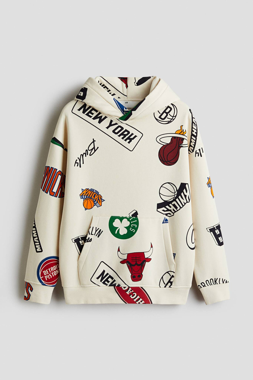 H&M Толстовка с капюшоном и принтом, светло-бежевый