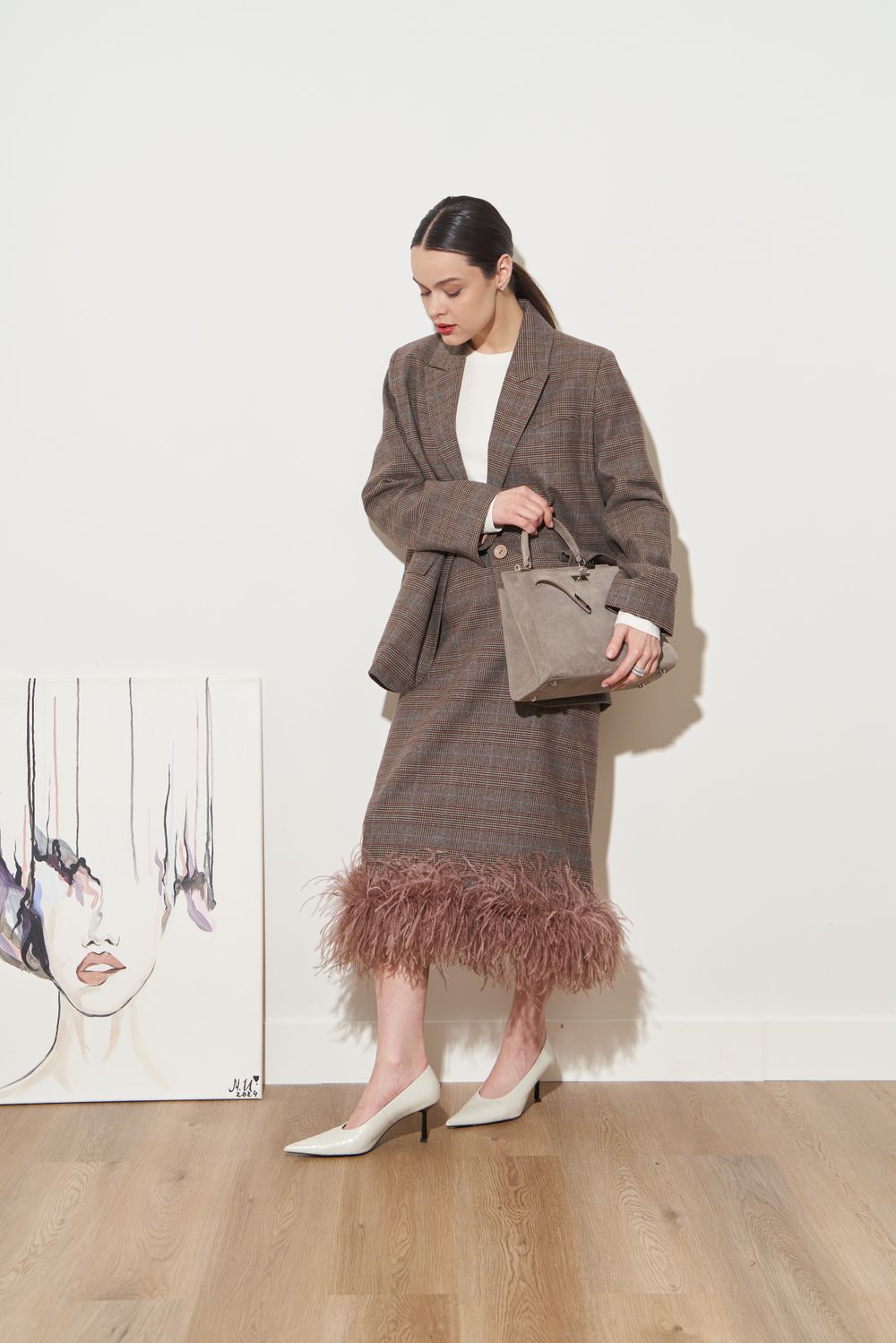 ЮБКА С ПЕРЬЯМИ СЕРО-БЕЖЕВЫЙ|ОРАНЖЕВЫЙ|КАКАО