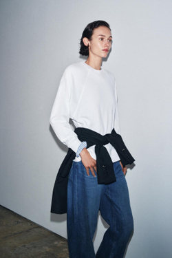 ZARA ФУТБОЛКА ОВЕРСАЙЗ С ДЛИННЫМИ РУКАВАМИ, БЕЛЫЙ