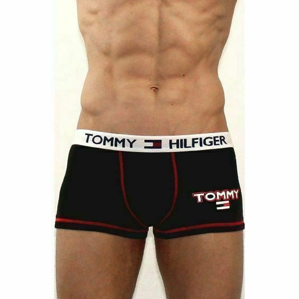 Мужские трусы боксеры черные с белой резинкой Tommy Hilfiger Black