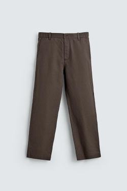 ZARA БРЮКИ STRAIGHT FIT ИЗ КОНОПЛИ И ХЛОПКА, КОРИЧНЕВЫЙ