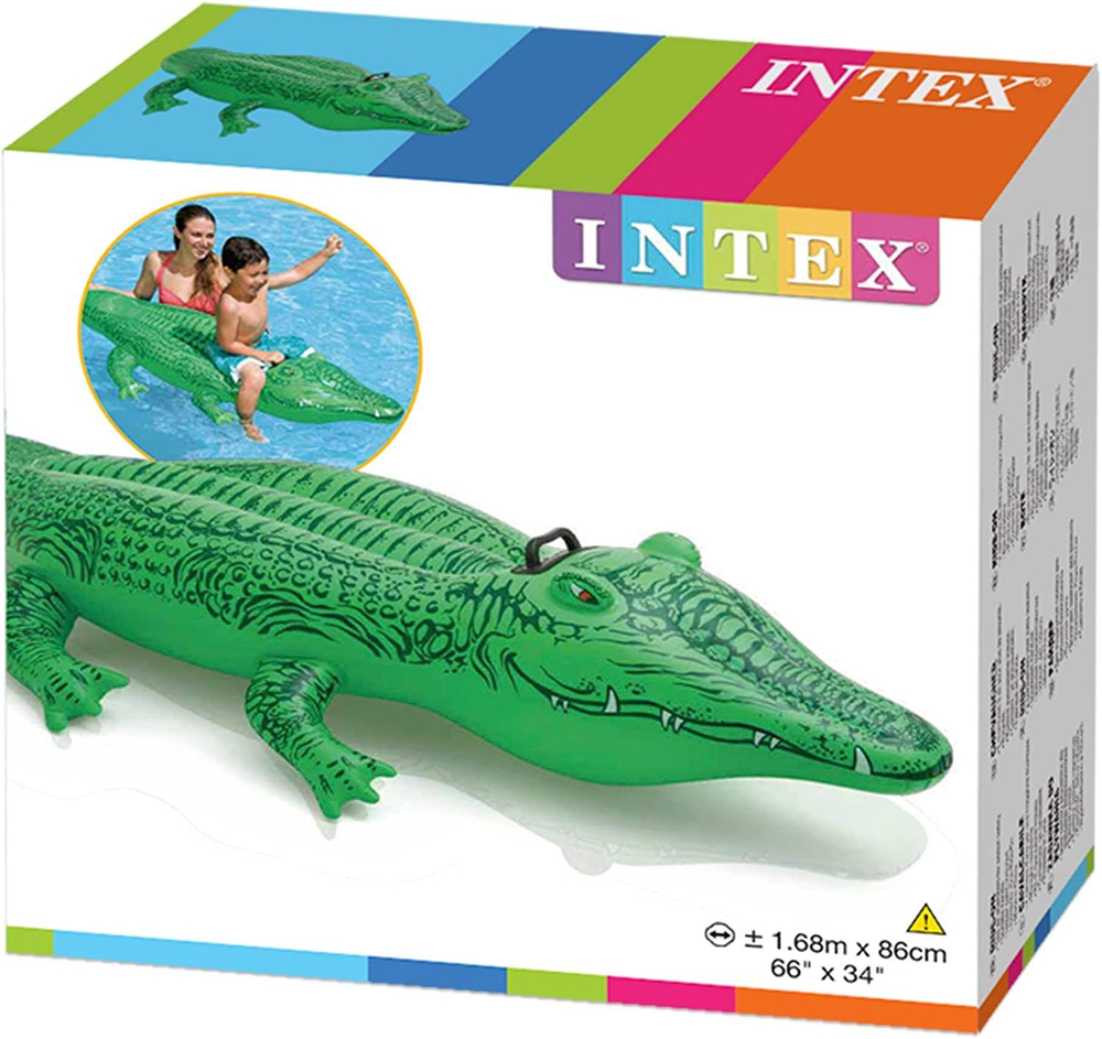Плотик надувной Intex 57551 Крокодил (170х86 см) с ручками, Матрас надувной Аллигатор для плавания в бассейне и море
