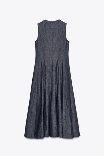 ZARA ДЖИНСОВОЕ ПЛАТЬЕ МИДИ — ZW COLLECTION, ТЕМНЫЙ ИНДИГО