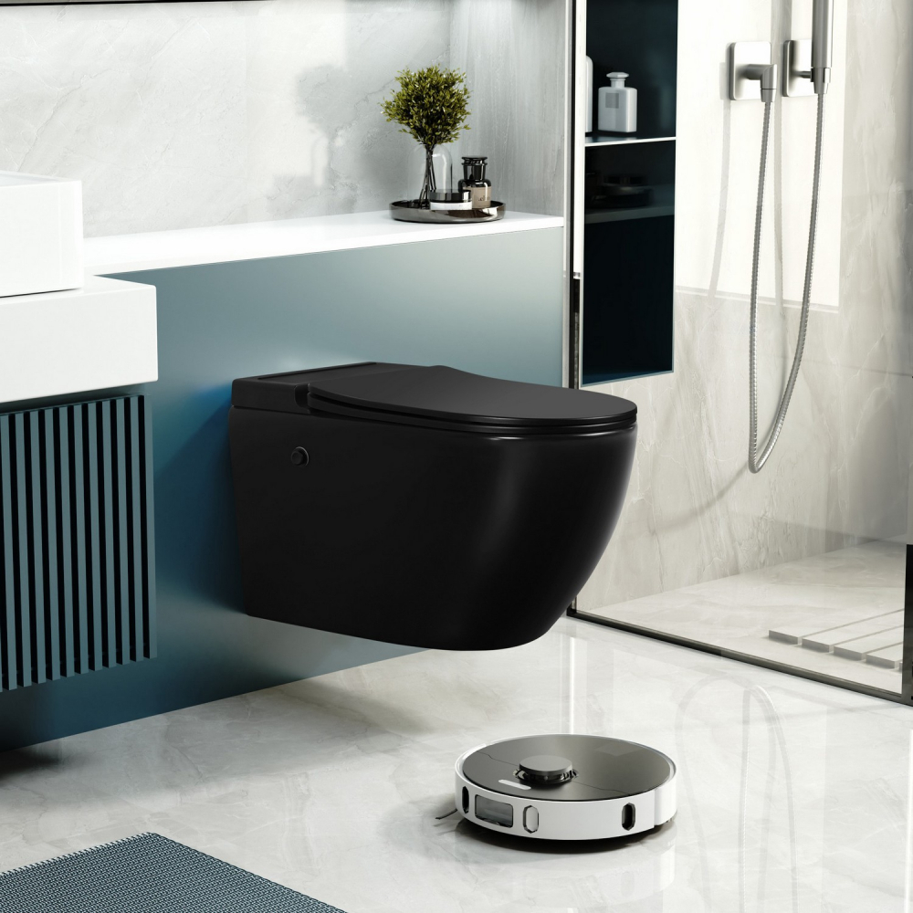 Комплект ABBER подвесной унитаз Bequem AC1108PMB белый с импульсным смывом с инсталляцией AC0101P