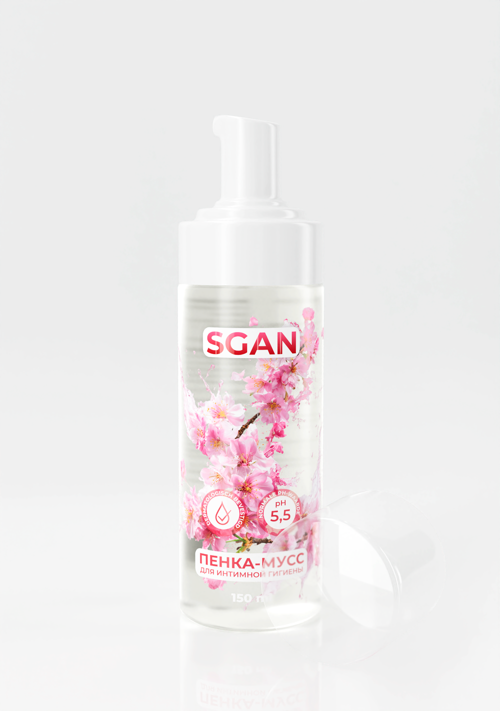 Пенка-мусс для интимной гигиены SGAN с пребиотическим эффектом, ultra-мягкая с pH 3.8–4.5 для чувствительной зоны, био-пенка для ежедневного ухода с защитой естественной микрофлоры с успокаивающим эффектом, защитой микрофлоры, 150 мл