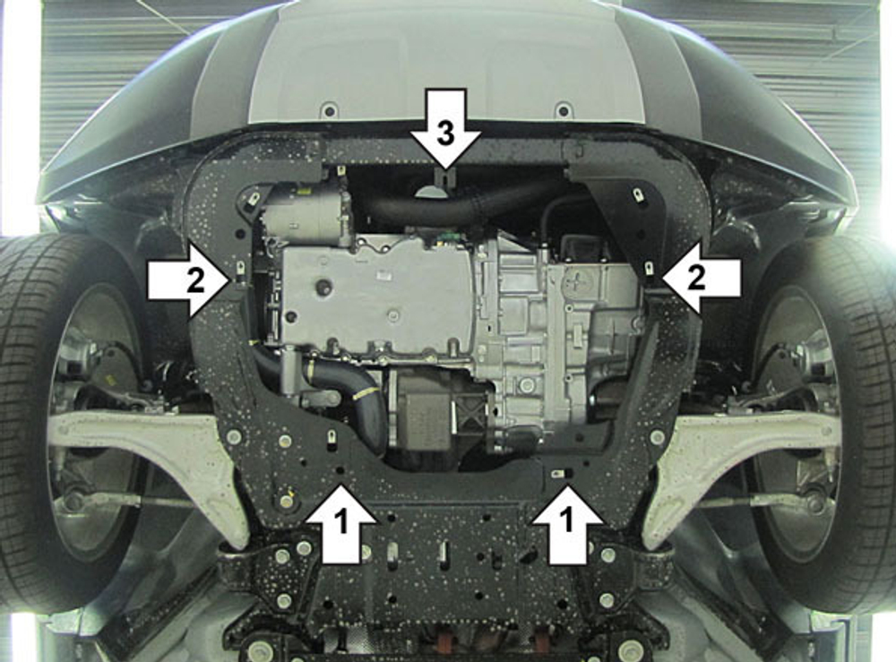 Защита картера Двигателя, КПП. 3 мм, Сталь. для Land Rover Range Rover Evoque 2011-2019, Land Rover Discovery Sport 2015-2019 MOTODOR.13215