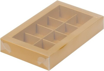 Коробка для конфет крафт с прозрачной крышкой, 8 ячеек, 19х11х3см
