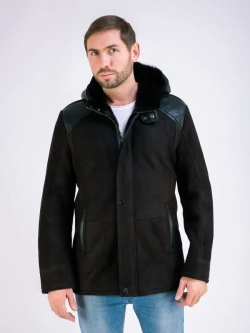 Дубленка мужская натуральная зимняя с капюшоном Турция