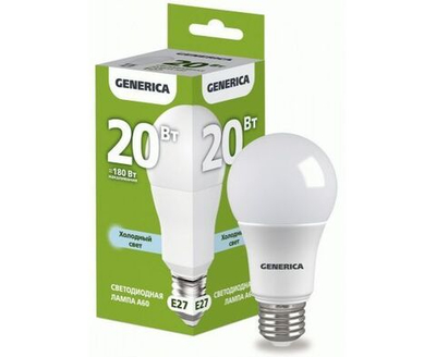 (цена за 1 шт) Лампа светодиодная A60 груша 20Вт 230В 6500К E27 GENERICA
