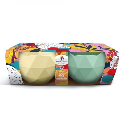 Набор Кашпо "Топаз" 2шт (0,45 л) Цв. Жёлтый/Мята