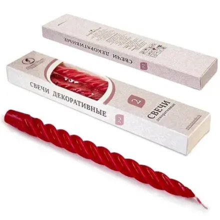 Набор свечей витых 2шт, цв.красный