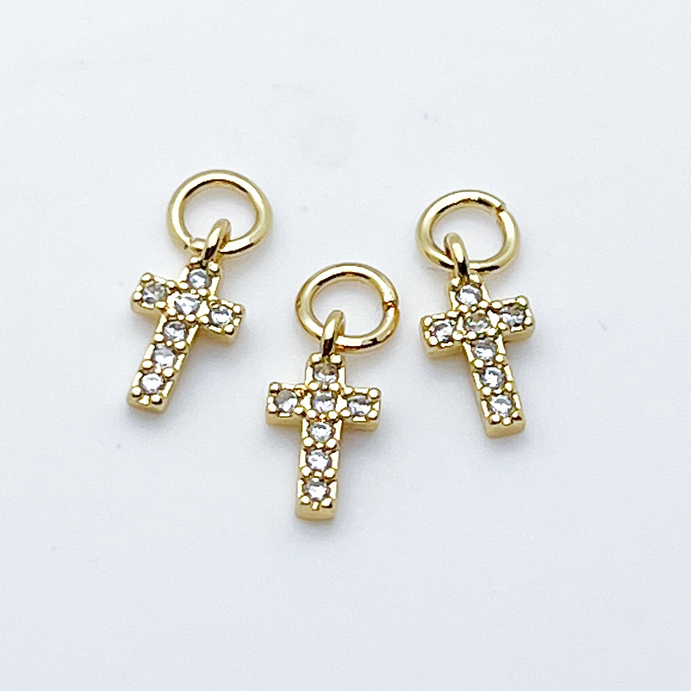Подвеска Крест, цвет золото, фианиты, размер 9*5 мм, цена за 1 шт