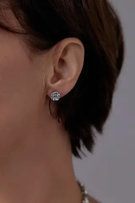 Серьги пусеты круглый кристалл 0,9 см, оттенок серебро