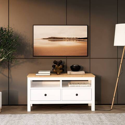 Тумба под ТВ Хемнэс/Кымор, 124х47х57см, белый/светло-коричневый