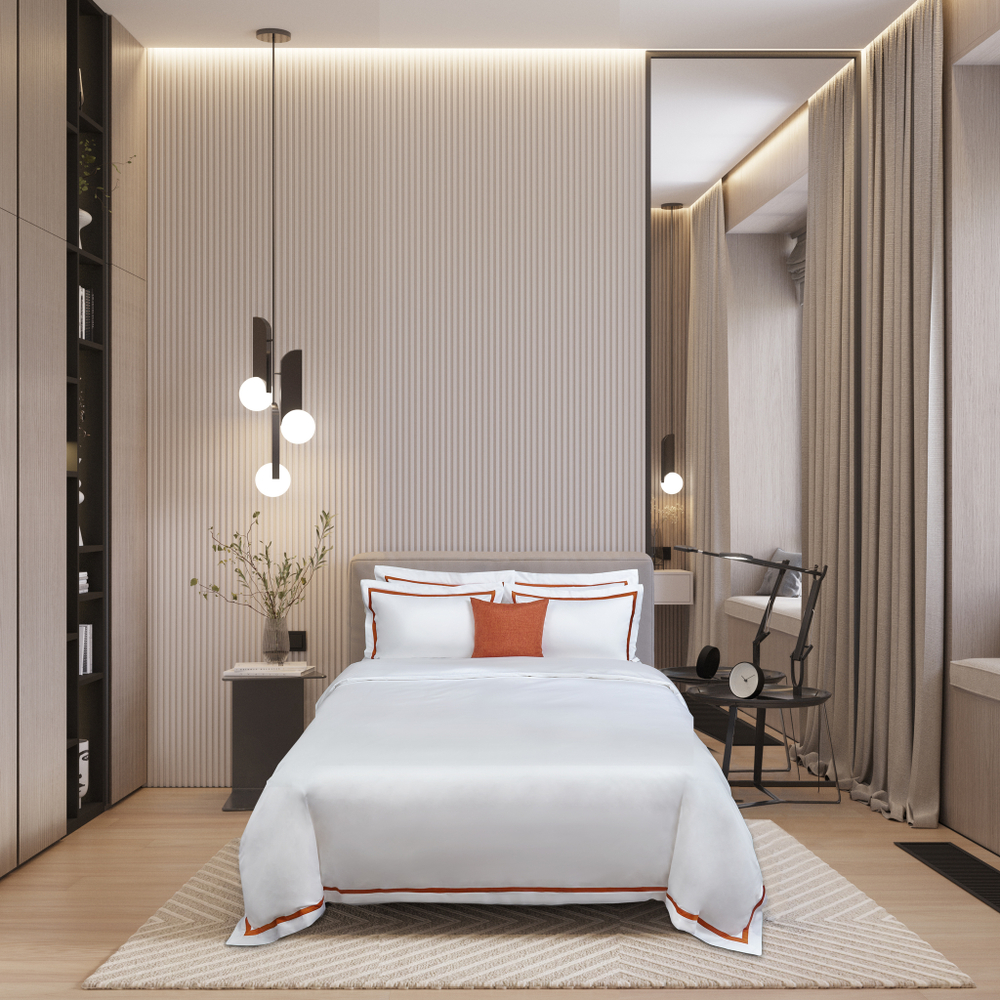 Постельное белье cемейное Сlaire&Caroll Nuage белое с оранжевым кантом