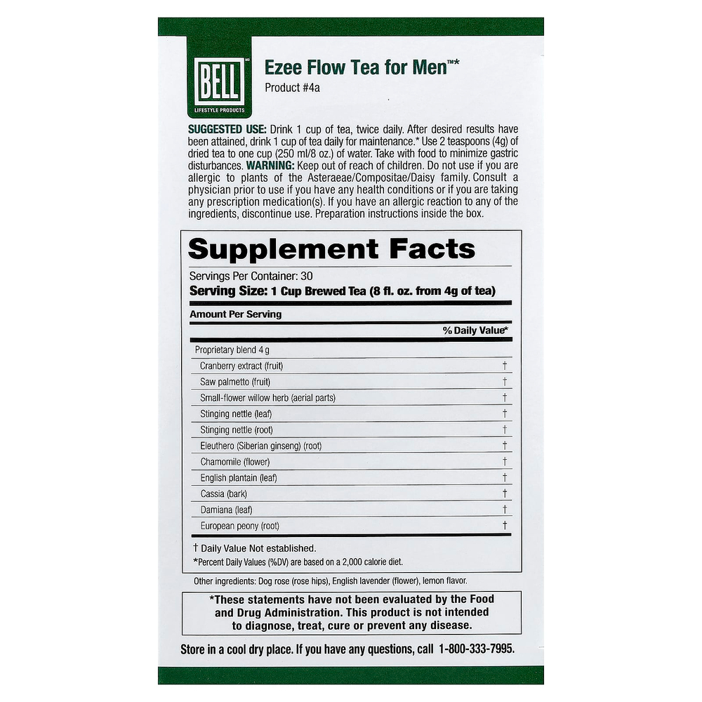 Bell Lifestyle, Ezee Flow Tea ™ для мужчин, 120 г (4,2 унции)