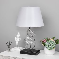 Настольная лампа Monstera Deliciosa (Монстера) Черный Античное серебро с абажуром Сити Белый