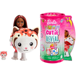 Barbie Cutie Reveal - Кукла Челси Кошка-Панда Красная + животное HRK28