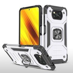 Противоударный чехол Strong Armour Case с кольцом для Xiaomi Poco X3 Pro (Серебристый)