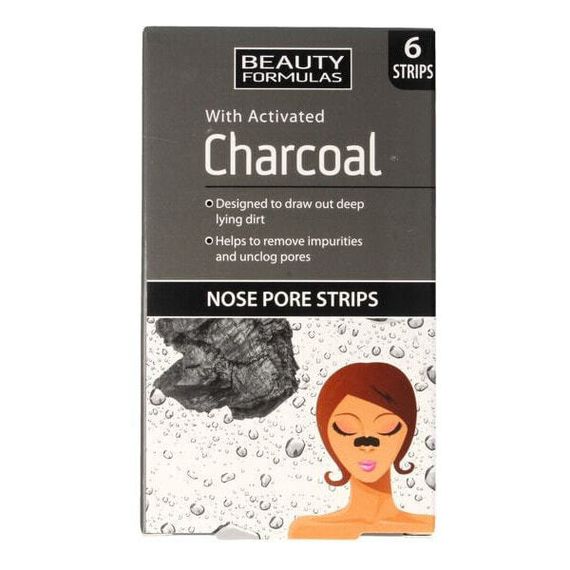 Beauty Formulas Charcoal Płatki oczyszczające na nos z aktywnym węglem 6szt.