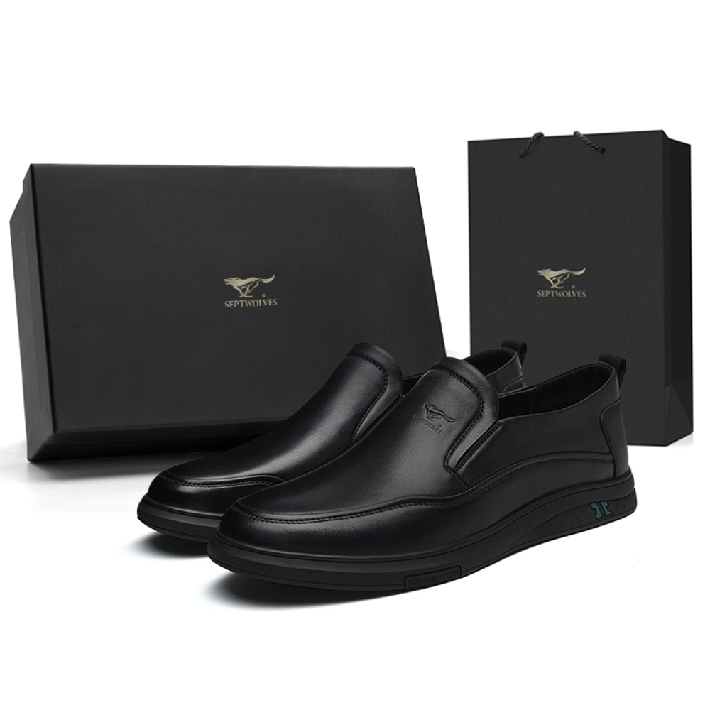 SEPTWOLVES Top Grain Cow Leather Casual Leather Shoes Men"s Black
