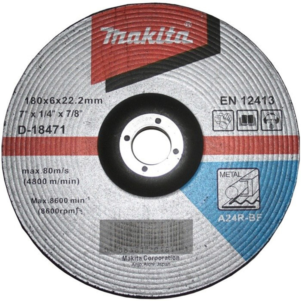 Шлифовальный диск для стали 180х6х22,23 мм, Makita D-18471