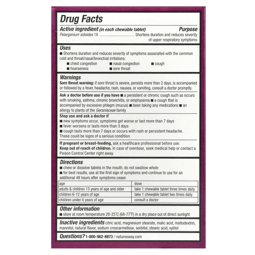 Nature's Way, Umcka, жевательные таблетки от простуды, для детей от 6 лет, вишня, 20 таблеток