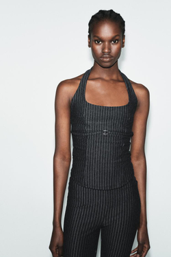 ZARA ТОП ХАЛТЕР ИЗ ТРИКОТАЖА, ТЕМНЫЙ МЕЛАНЖ