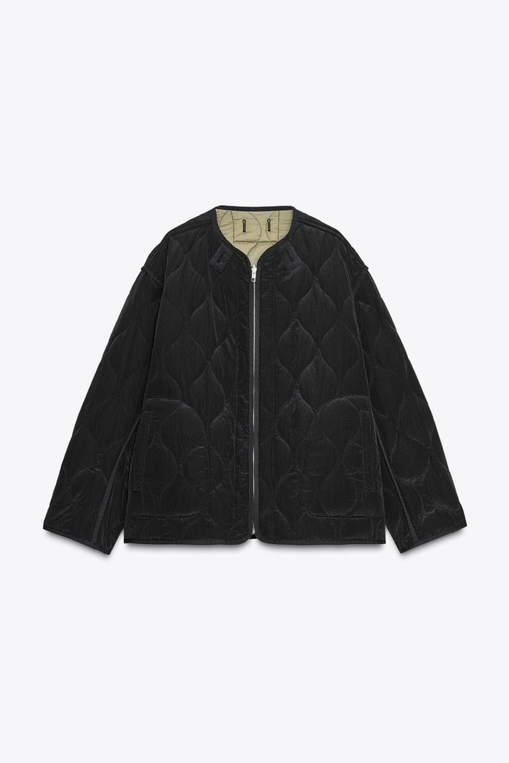 ZARA ДВУСТОРОННЯЯ СТЕГАНАЯ КУРТКА — ZW COLLECTION, ЧЕРНЫЙ/ЗЕЛЕНЫЙ