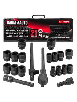 Набор инструментов ударных 21пр. 3/4''(12гр.) BaumAuto##Baum Auto BM-6212-9MPB