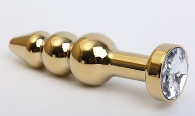 Золотистая анальная ёлочка с прозрачным кристаллом - 11,2 см. (Цвет: прозрачный)