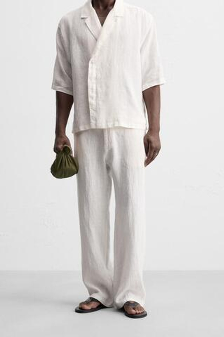 ZARA БРЮКИ RELAXED FIT ИЗ 100% ЛЬНА, БЕЛЫЙ