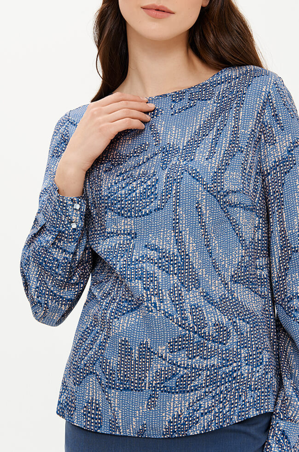 23398 Блузка женская (бежево-синий принт)