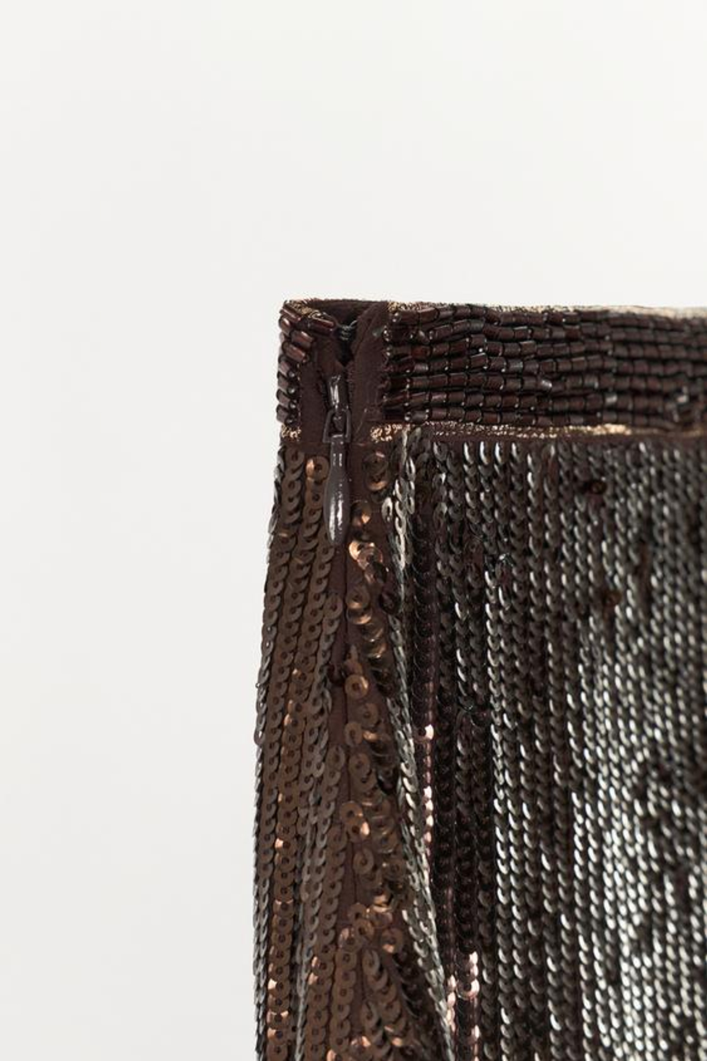 ZARA ЮБКА МИДИ С БИСЕРОМ — LIMITED EDITION, КОРИЧНЕВЫЙ