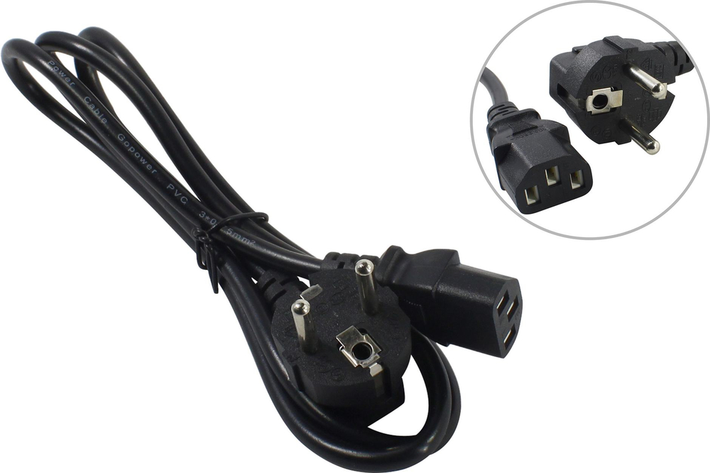 Кабель компьютер - розетка 220V 1.2м Европейский стандарт, Г-образный