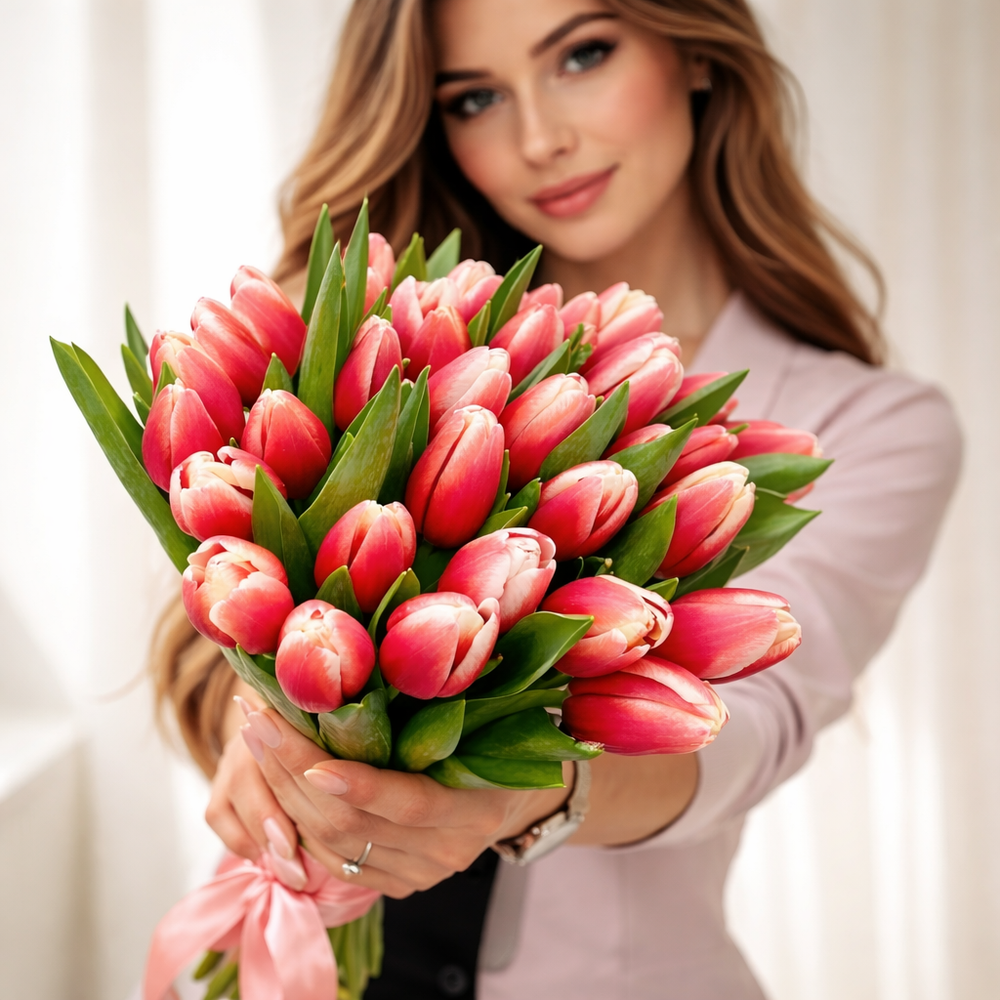 Букет из красно-белых тюльпанов “Lornah"