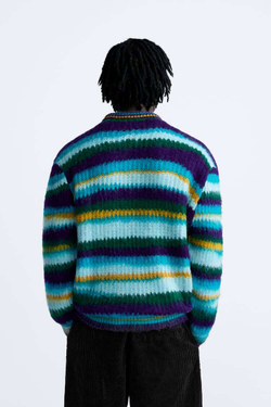 ZARA СВИТЕР В ПОЛОСКУ С НАЧЕСОМ, РАЗНОЦВЕТНЫЙ