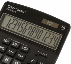 Калькулятор настольный BRAUBERG EXTRA-14-BK (206x155 мм), 14 разрядов, двойное питание, ЧЕРНЫЙ, 250474