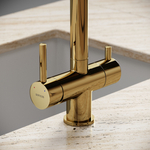 Смеситель для кухни Sancos Spin с вытяжным изливом, краном для фильтра, полированное золото, SC4015ZG